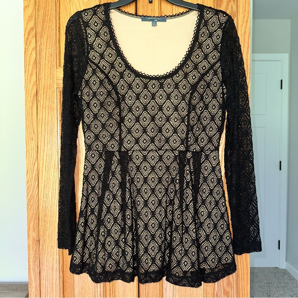 Catherine Malandrino Black and Cream Lace Blouse size S